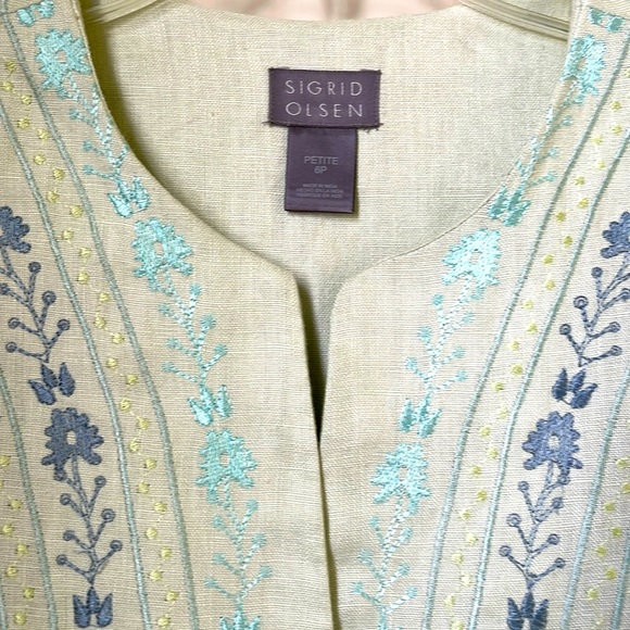 Sigrid Olsen Jackets & Blazers - Sigrid Olsen Linen Embroidered Jacket Size 6P Collarless Blazer